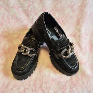 Nine West Black Chain-Trim Loafers